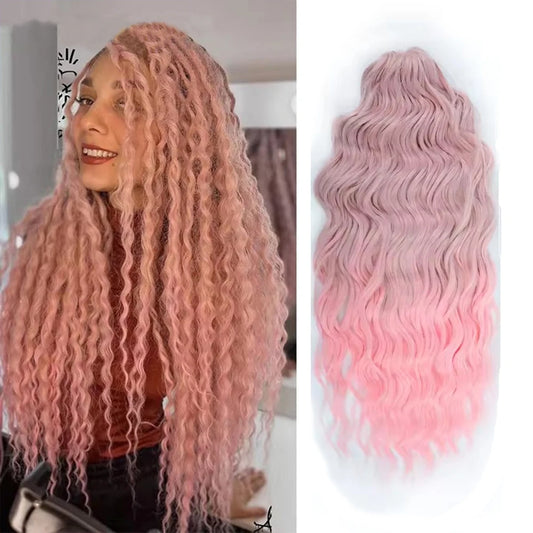 Anna 3Pcs Braids 24Inches 300g Pink Body Wave Twist Crochet Braiding Ombre Sliver White Synthetic Hair Extension Deep Wavy Braid