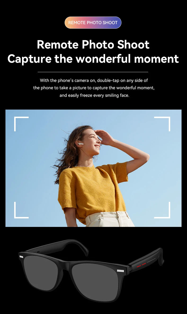 Smart Glasses Bluetooth Call Music Remote Camera Shoot Stereo Mic Men Touch Sunglasses AI Voice Assistant For Android IOS Phone