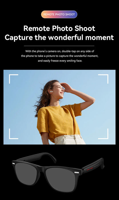 Smart Glasses Bluetooth Call Music Remote Camera Shoot Stereo Mic Men Touch Sunglasses AI Voice Assistant For Android IOS Phone