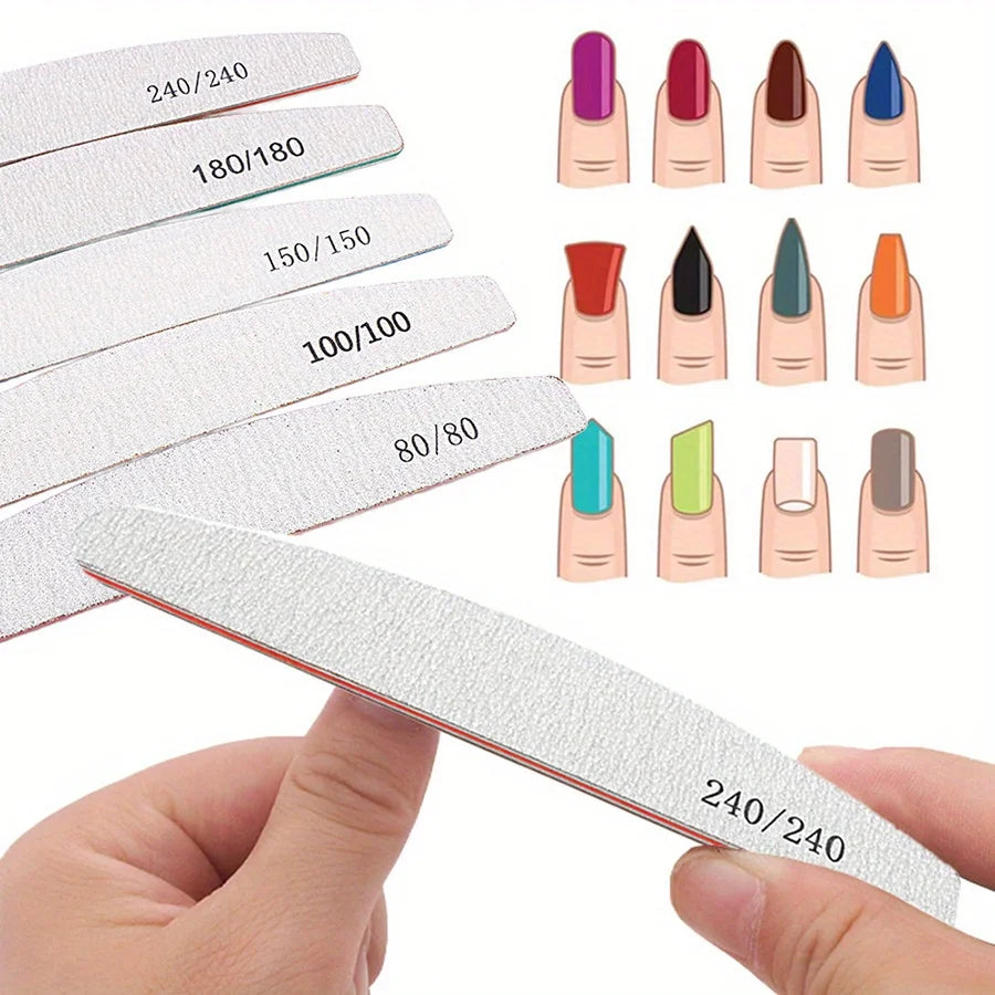 1/3/5/10Pcs Professional Nail File 80/100/150/180/240 Sandpaper Strong Thick Sanding Half Moon Lime nail accessories and Tools