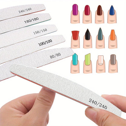 1/3/5/10Pcs Professional Nail File 80/100/150/180/240 Sandpaper Strong Thick Sanding Half Moon Lime nail accessories and Tools