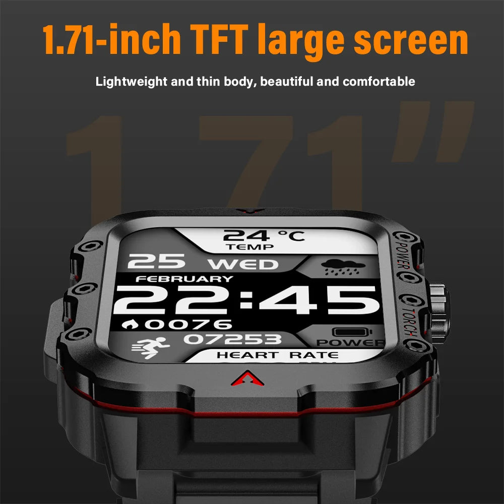 2025 Smart Watch For Android IOS Military Men ECG+PGG Flashlight Waterproof Outdoor Sport Tracker HD Bluetooth Call Smartwatch