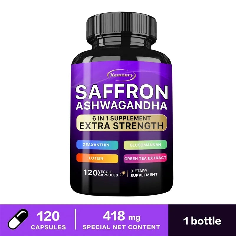 Saffron Supplement Glucomannan Ashwagandha Green Tea Extract Lutein and Zeaxanthin Extract Capsules - Improves Mood and Vision