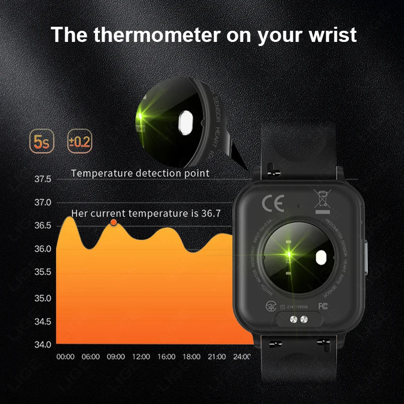 LIGE Smart Watch Men  Monitoring Sports Fitness Waterproof  Watch Man Woman Body Temperature Monitor SmartWatch 2024 New+Box