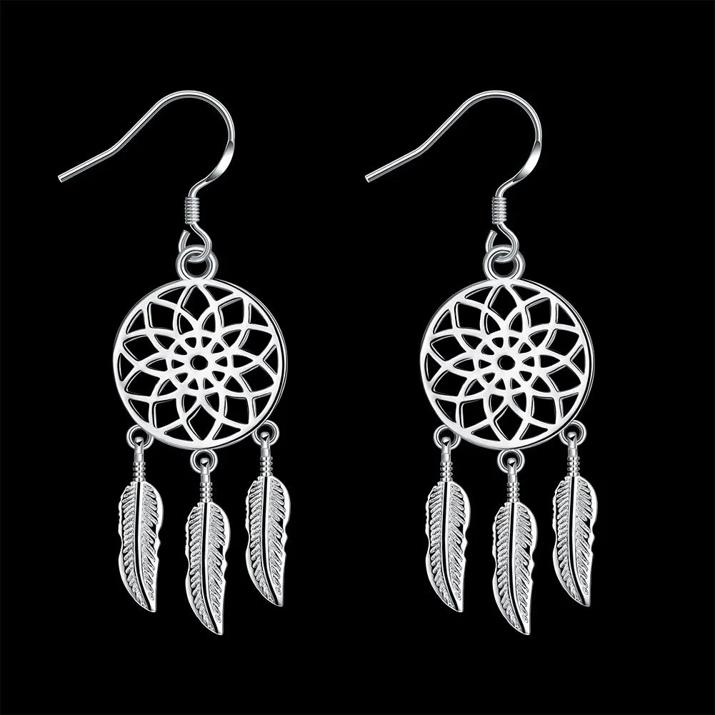925 Sterling Silver Earrings For Woman Classic Designer Party Engagement Wedding Jewelry Dream Catcher Feathers Fine Jewelry