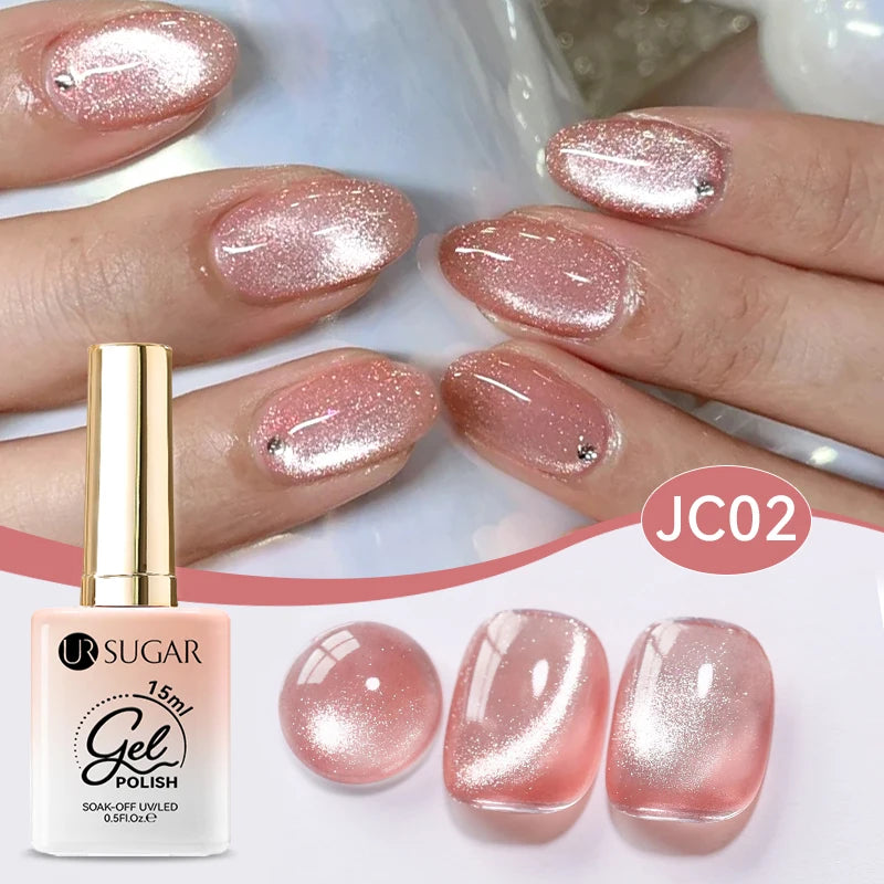UR SUGAR 15ml Pink Jelly Cat Magnetic Gel Nail Polish Glitter ICE Soak Off Ceramic UV Gel Semi-permanent Nail Supplies Manicure