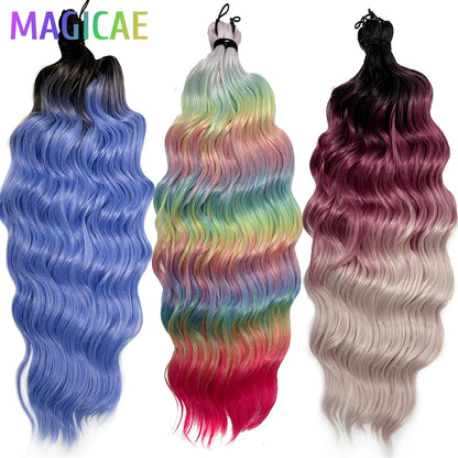 Anna 300grams 3Pcs 24Inches Body Wave Crochet Braids Pink Ombre Rainbow Purple Hair Extensions Colored Blond Sliver White Braids