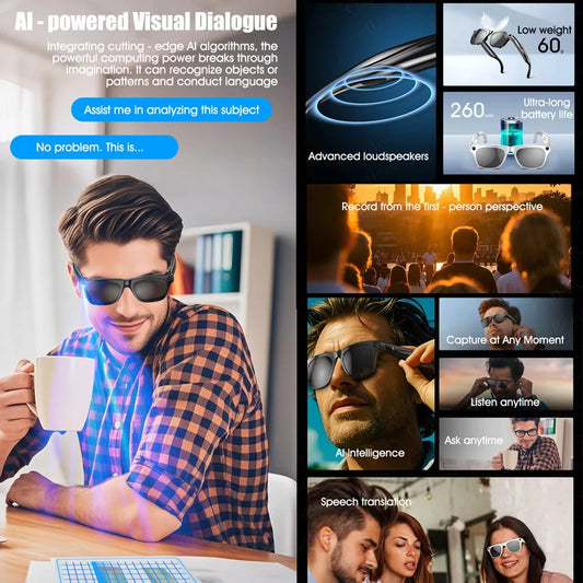 VIVO Fashion AI 100MP Camera Smart Glasses Waterproof Bluetooth Call Playing Music Smart Glasses Identify Pictures Use ChatGPT