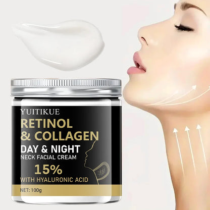 YUITIKUE Retinol Collagen Neck Cream 100g - 15% Retinol & Hyaluronic Acid, Day & Night Moisturizing, Firms & Lifts Neck Skin