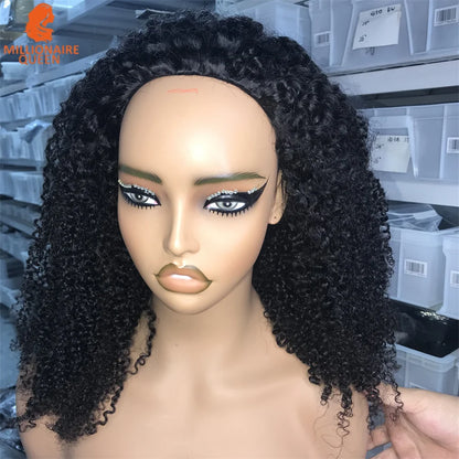 Millionaire Queen Half Wig Glueless Burmese Pixi Curly 100% Human Hair With Drawstring Seamless Clips Half Wigs 300 Density