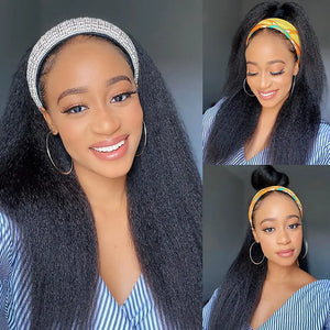 18-26Inch Yaki Straight Headband Wigs for Black Women Synthetic Long Kinky With Hair Band Full Machine Made None Lace Front Wig