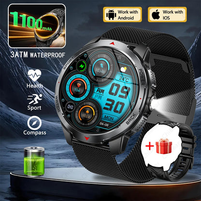 1100mAh Super Capacity Battery Military Outdoor Smart Watch Men 1.7inch Screen Compass Bluetooth Call 3ATM Waterproof SmartWatch