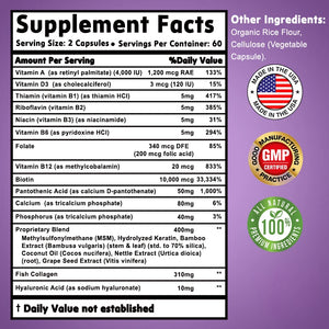 Biotin + Collagen + Keratin Supplement - Helps Enhance Healthy Hair, Skin, Nails | Non-GMO