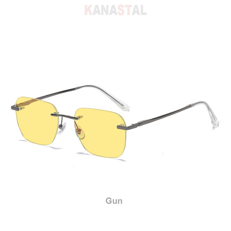 Men Pure Titanium Rimless Sunglasses Women Polarized Sun Glasses Frameless Eyeglasses Night Driving Goggles Anti UV400 Eyewear