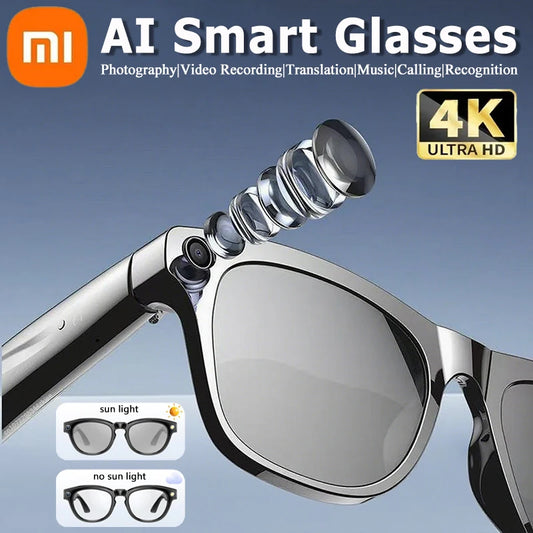 Xiaomi 4K AI Smart Glasses Multifunctional Camera Bluetooth Call Voice Assistant Music Player Translate Photochromic HD Glasses