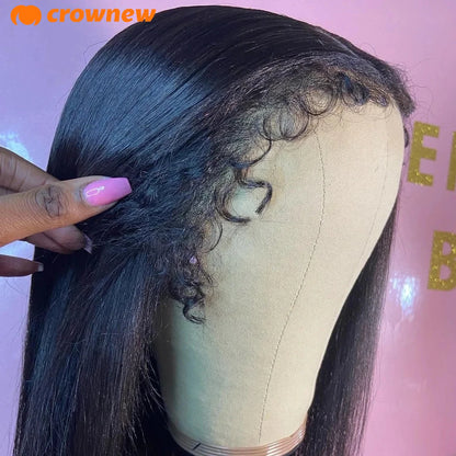 4C kinky Edges Wig Natural Hairline Straight Human Hair Wigs 13x4 HD Lace Frontal Wig Glueless Wigs Human Hair Curly Edges Hair