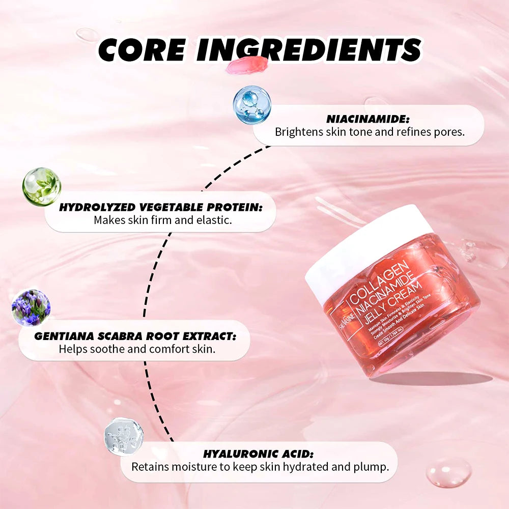 Collagen Jelly Cream Niacinamide Hydrolyzed Collagen 24h Glow & Lifted Look Moisturize Skin Elasticity & Hydration Face Cream