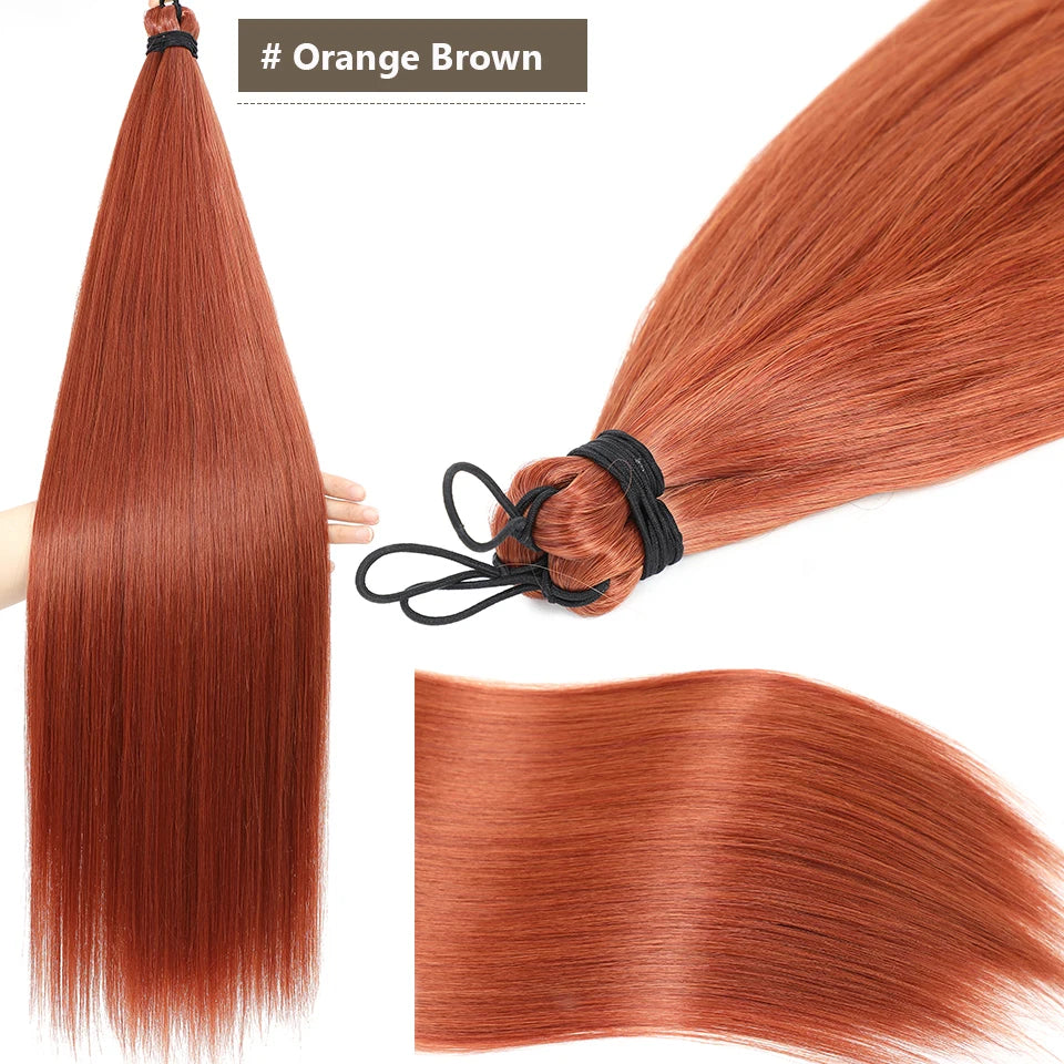 Magicae 28Inches 3Pcs Dark Brown Twist Crochet Braiding Ombre Blond Straight Hair Bundles Extension High Temperature Synthetic