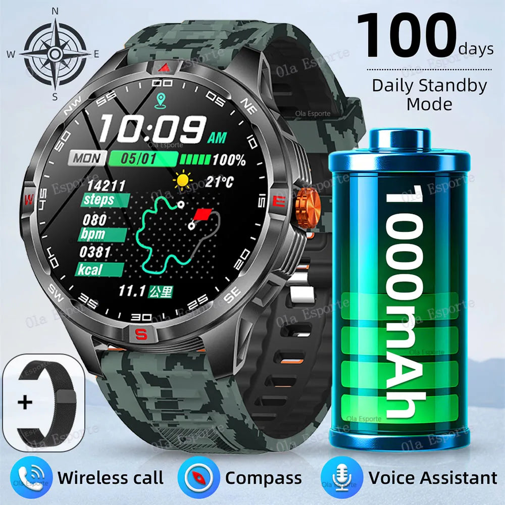 T-Rex 3 Military 1000mAh Battery Smart Watch 10ATM Waterproof GPS Track Compassr Bluetooth Call AMOLED Men Swim Sport Smartwatch