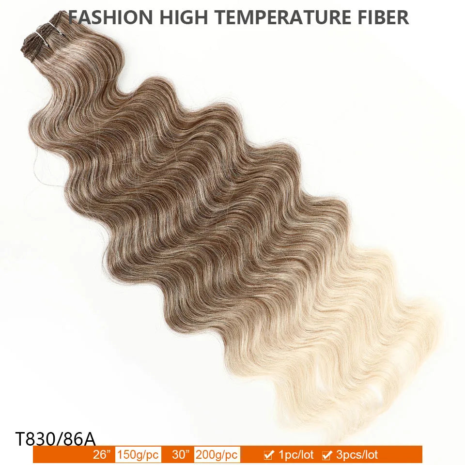 30Inches 200grams Blond Ombre 27/613 Brown Body Wave Synthetic Hair Weave Bundles Soft Bio Human-Like Heat Resistant Ponytail