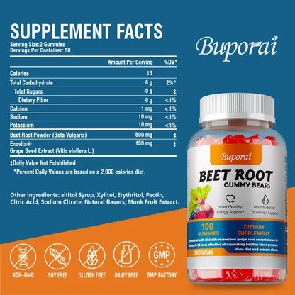 Beet Root Gummies - Supports Heart Health, Improves Circulation, Maintains Energy Levels, Vegetarian, Gluten-free