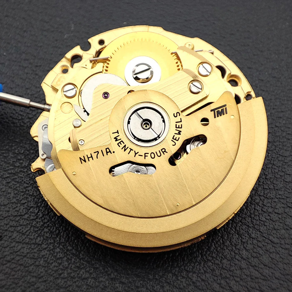 NH71 movement Golden skeletonized mechanical Automatic movement 24 Jewels High-precisiontimekeeping 3 hands NH71A watch movement