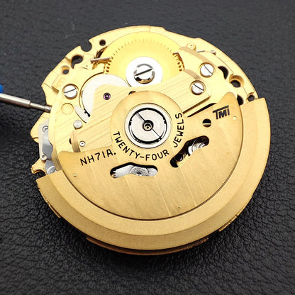 NH71 movement Golden skeletonized mechanical Automatic movement 24 Jewels High-precisiontimekeeping 3 hands NH71A watch movement