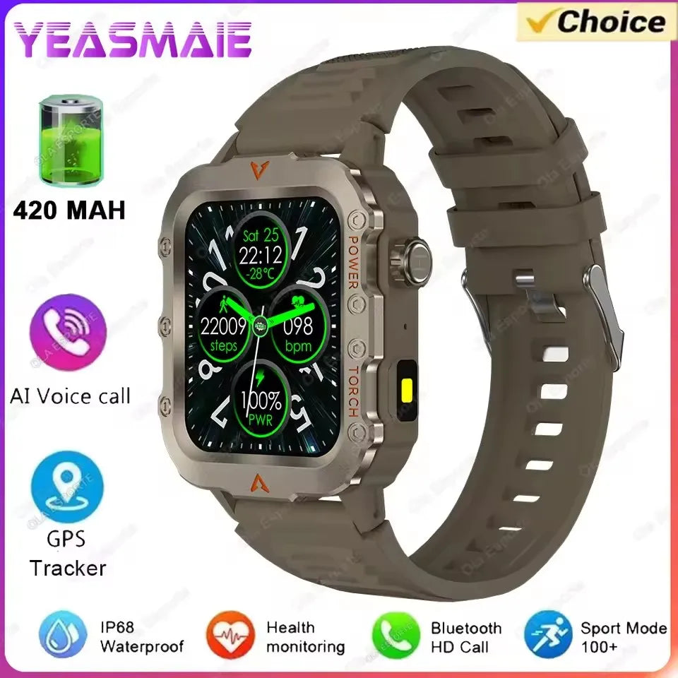 Military Smart Watch Men Waterproof Outdoor Sport Tracker LED Flashlight Bluetooth Call Men Smartwatch Android iOS