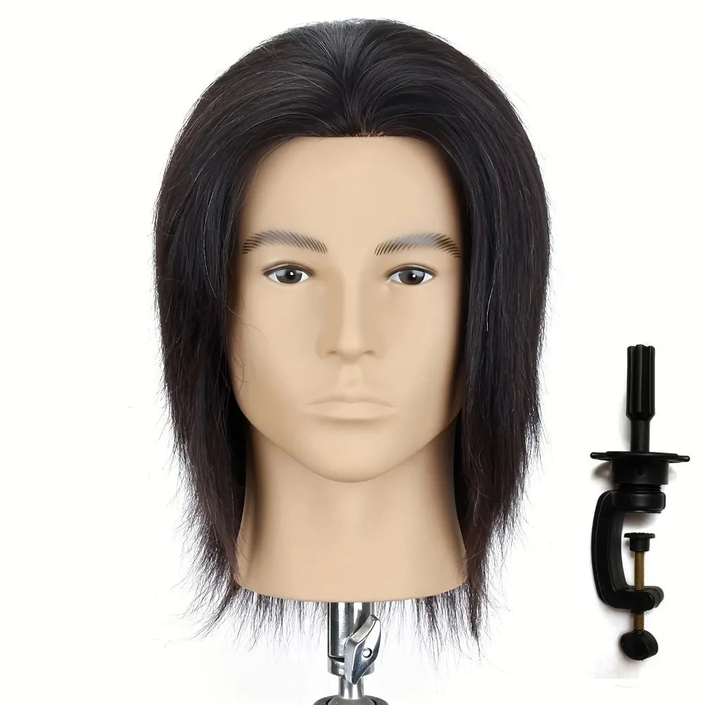 100% Human Hair Mannequin Head Men's 8" Hairdresser Practice Beauty Styling Training Mannequin Head With Clamp Stand (Natural Bl