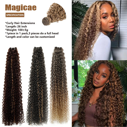 Magicae 30Inches Colored Ombre 30# Kinky Curly Bundles Bio Water Synthetic Blond 27/613 Hair Extensions Heat Resistant Fiber