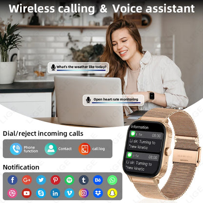 LIGE Women Smart Watch Bluetooth Call Heart Rate Sleep Monitor AI Voice Alarm Clock Music Control IP68 Waterproof Smartwatch Men