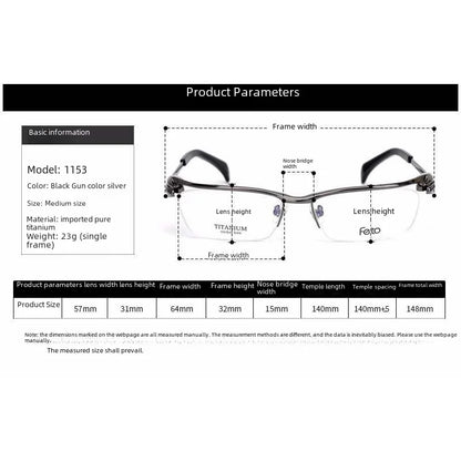 Ultra-light Semi-rimless Pure Titanium Business Eyeglasses Frame For Men 1153 Style Myopia Be Matched Myopia Glasses Deep