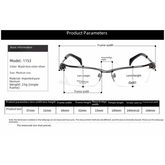 Ultra-light Semi-rimless Pure Titanium Business Eyeglasses Frame For Men 1153 Style Myopia Be Matched Myopia Glasses Deep