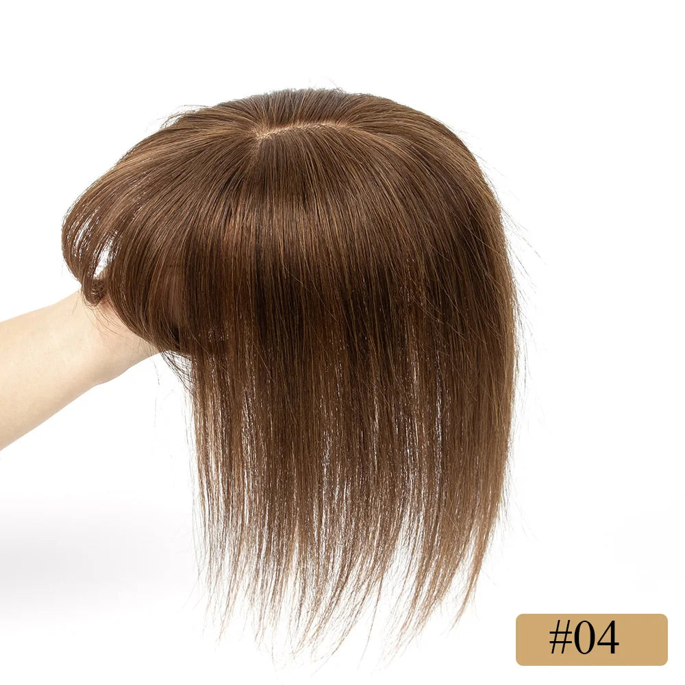 8x12cm Human Hair Topper With Bangs Women Natural Black Brown Highlights Blonde Skin Scalp Clip in Topper Hair Pieces Human Hair