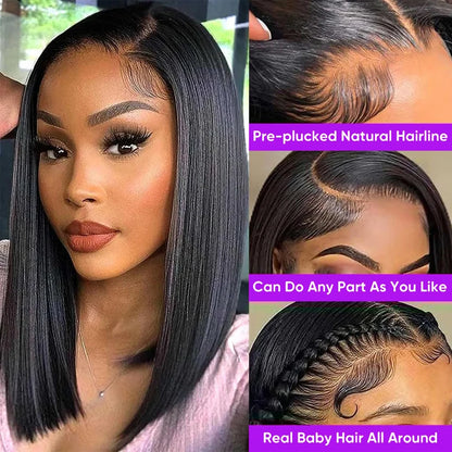 13X4 Straight Bob Wig 200% Density Lace Frontal Wigs Brazilian Pre Plucked With Baby Hair 4x4 For Women Bob Human Hair Wigs #1B