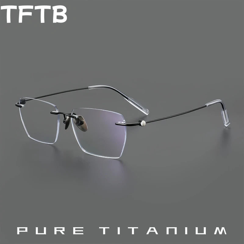 TFTB Pure Titanium Ultra-light Men's Rimless Glasses Business Retro Eyeglasses Flexible Optical Prescription Glasses Frame 142mm