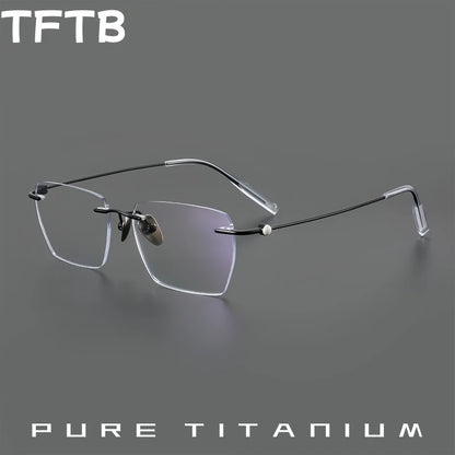 TFTB Pure Titanium Ultra-light Men's Rimless Glasses Business Retro Eyeglasses Flexible Optical Prescription Glasses Frame 142mm