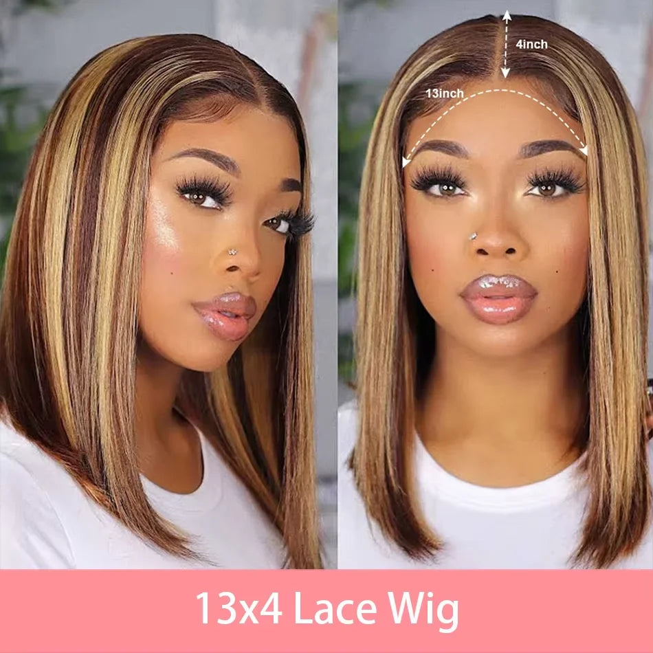 200% Density Short Bob Wigs Highlight Straight Lace Front Wigs Blonde 13x4 Transparent Lace Front Wig 100% Human Hair 427#16Inc