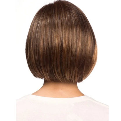 European Short Brown Wig: Trendy Layered Bob Hairpiece with Light Air Bangs for Natural Fashion Look - Synthetic Hairpiece