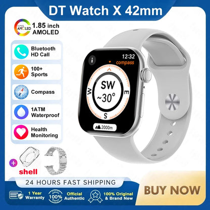 New DT Watch X Mini Smartwatch  3D Menu Video AI Voice NFC 4GB Lang Memory Compass 1.85 Inch AMOLED Super Fast Charge Smartwatch