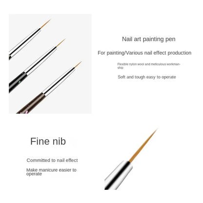 Acrylic French Stripe Nail Art Liner Brush Set 3D Tips Manicure Ultra-thin Line Drawing Pen UV Gel Brushes Painting Tools