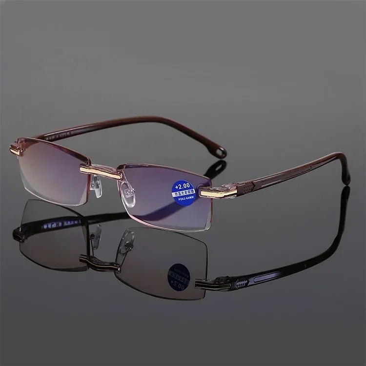 Men Blue Light Blocking Reading Glasses Women Dimond Cutting Rimless Eyeglasses Frame Anti Fatigue Hyperopia Presbyopic Eyewear