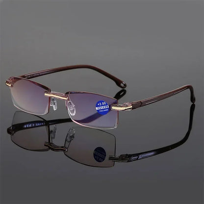 Men Blue Light Blocking Reading Glasses Women Dimond Cutting Rimless Eyeglasses Frame Anti Fatigue Hyperopia Presbyopic Eyewear
