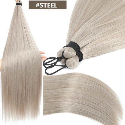 Magicae 28Inches 3Pcs Dark Brown Twist Crochet Braiding Ombre Blond Straight Hair Bundles Extension High Temperature Synthetic