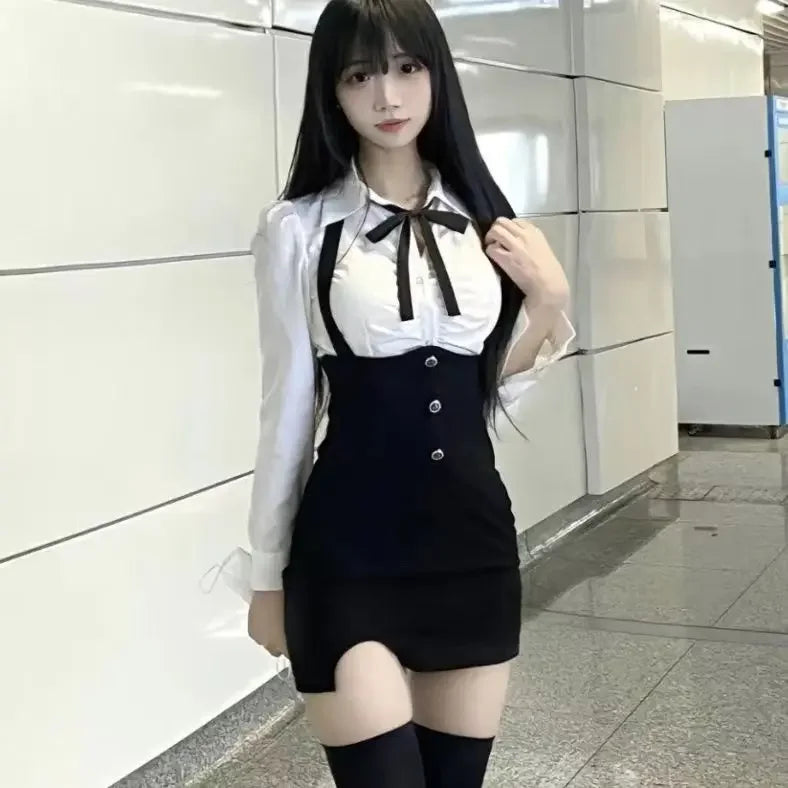 American Style Women's Spring Summer New 2023 Pleated Shirt Collar Tie Backless Hip Package Dress 2-piece Set China Origin