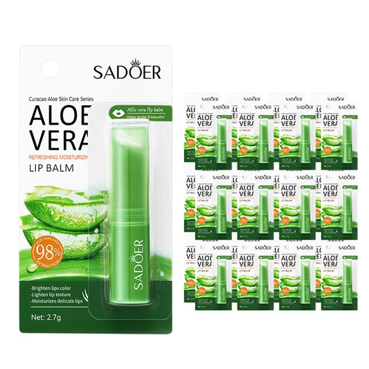 24pcs SADOER Aloe Vera Lip Balm Moisturizing Anti Cracking Hydrating Nourishing Anti Wrinkles Lipstick Lips Skin Care Products