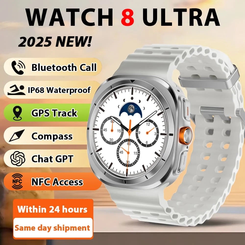 2025 New Watches 8 Ultra GPS Track Smart Watch Men Amoled Screen Heart Rate BT Call NFC Sports IP68 Waterproof Smartwatch Woman
