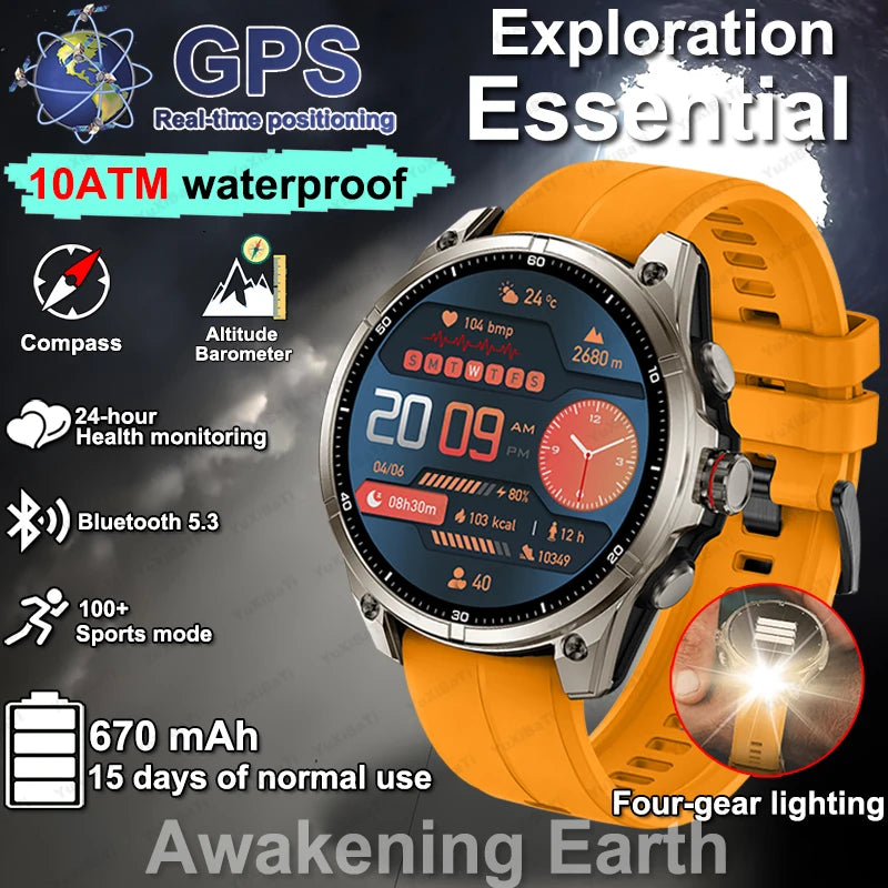 2025 New Premium GPS Smart Watches Outdoor Altimeter Barometer AMOLED Screen Built-in GPS Compass Military Sports Smartwatch Men