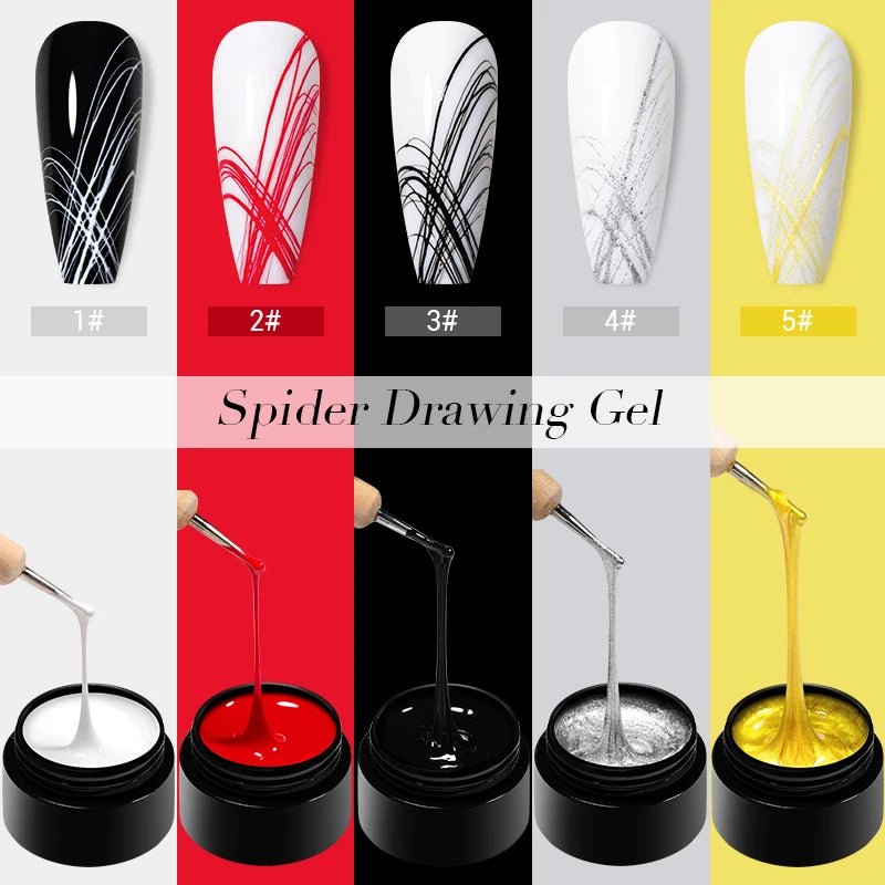 Spider Wire Drawing Gel Nail Polish Black White Spider Web Gel Nail Art Design Painting Liner Gel Semi Permanent Nails Varnish