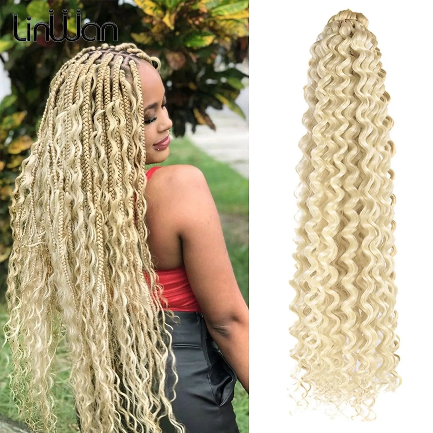 Long Deep Wave Braiding Hair 28 Inch Ocean Wave Crochet Hair Synthetic Deep Curly Crochet Hair Extensions For Black Women